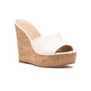 Veronica Beard White Python High Cork Wedges Size 8 M